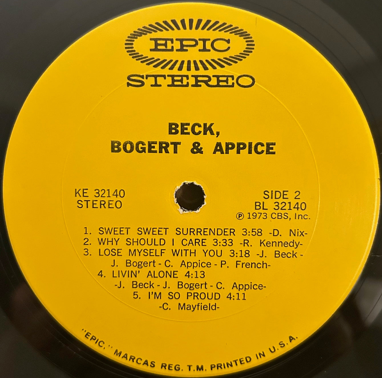 BECK BOGERT & APPICE S/T LP Epic Records KE32140