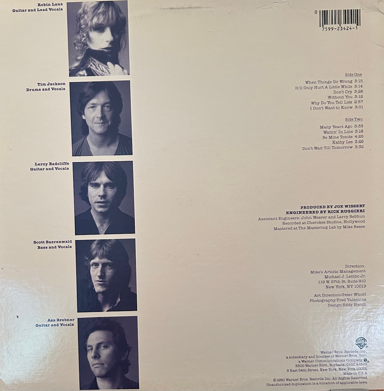 ROBIN LANE & THE CHARTBUSTERS S/T Warner LP BSK3424 VG+/VG+