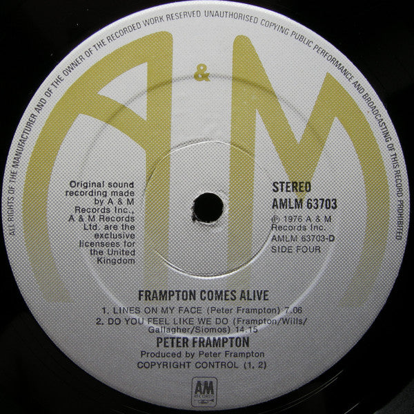 PETER FRAMPTON Frampton Comes Alive! A&M Records Dbl LP AMLM 63703 M-/VG+