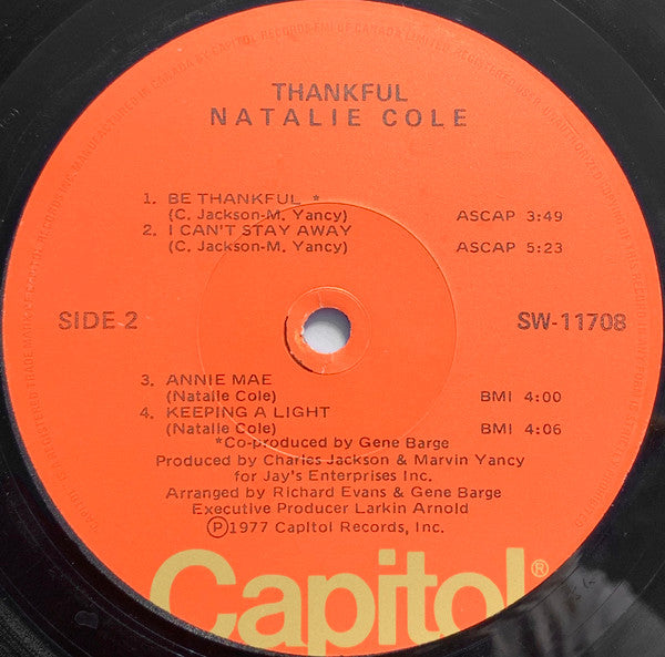 NATALIE COLE Thankful Capital Records SW-11708 (Canada) M-/VG+