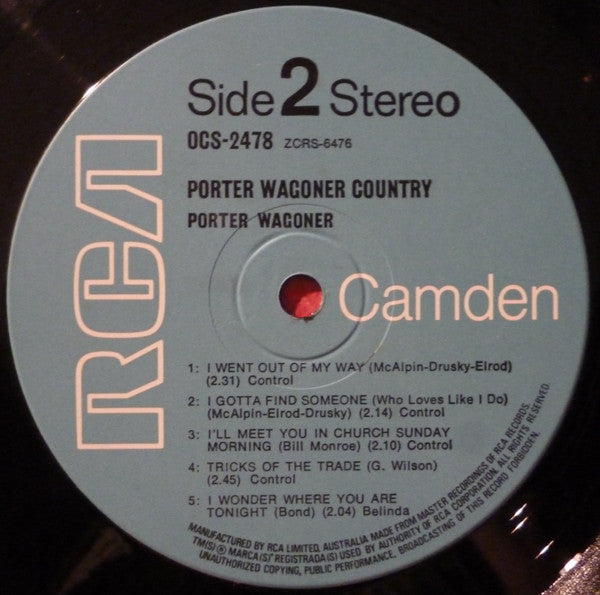 PORTER WAGONER Porter Wagoner Country RCA Camden (Australia) OCS-2478 M-/VG Small Sticker On Sleeve