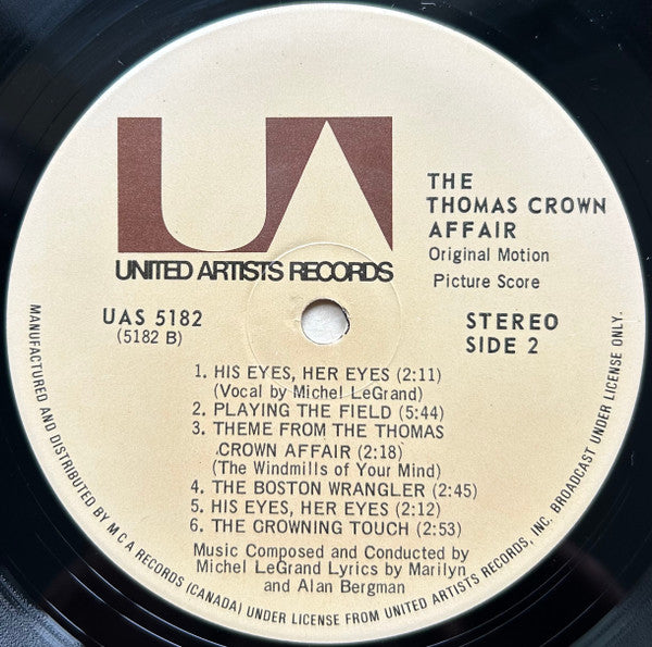 MICHEL LEGRAND The Thomas Crown Affair United Artists LP UAS5182 1968 VG+/VG+