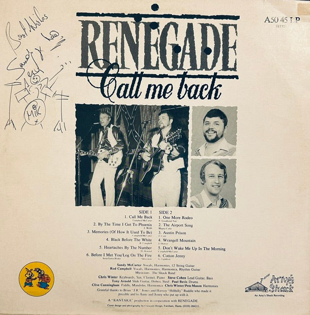 RENEGADE Call Me Back Arny's Shack Records A5045LP VG+/VG+ Signed By The Band