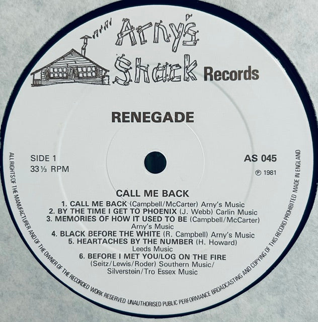 RENEGADE Call Me Back Arny's Shack Records A5045LP VG+/VG+ Signed By The Band