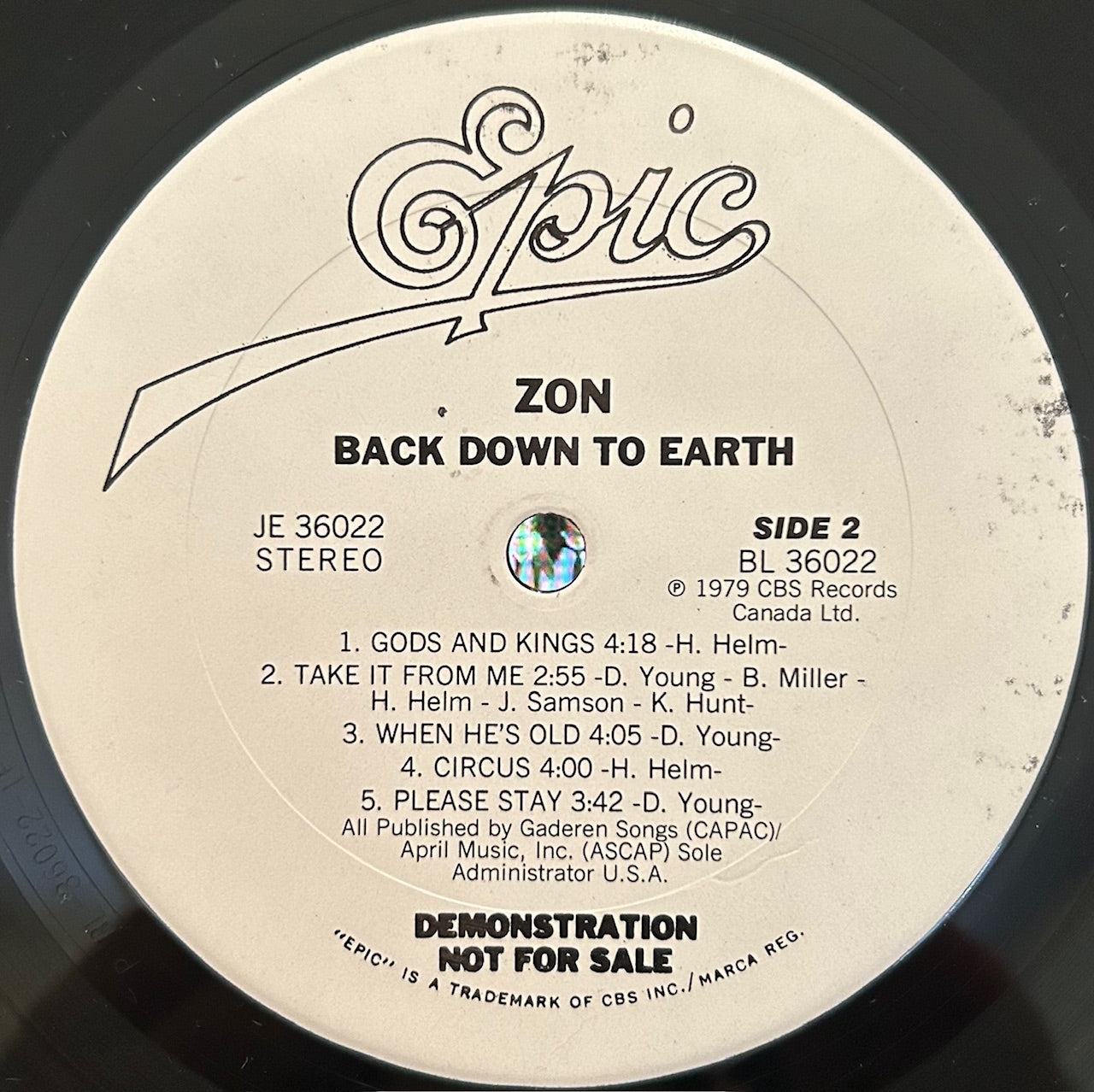 ZON Back Down To Earth Epic WLD LP JE36022 M-/VG+