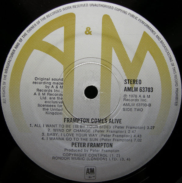 PETER FRAMPTON Frampton Comes Alive! A&M Records Dbl LP AMLM 63703 M-/VG+