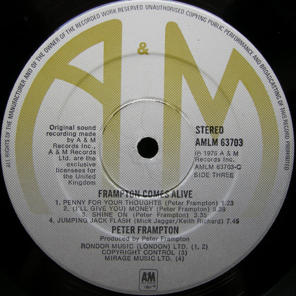 PETER FRAMPTON Frampton Comes Alive! A&M Records Dbl LP AMLM 63703 M-/VG+