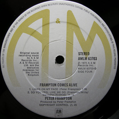 PETER FRAMPTON Frampton Comes Alive! A&M Records Dbl LP AMLM 63703 M-/VG+