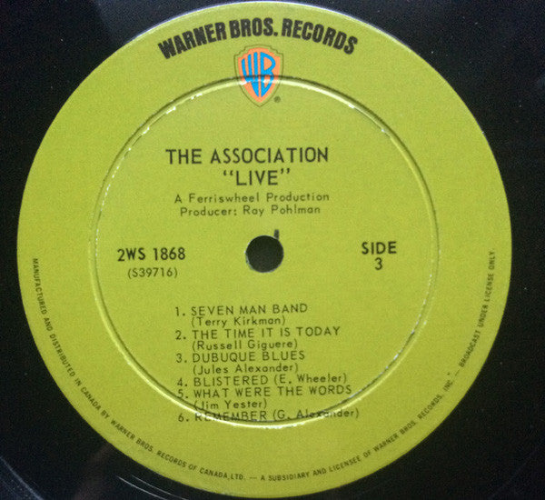THE ASSOCIATION Live Warner Brothers Dbl LP (Canada) 2WS1868 VG+/VG G/f Sleeve