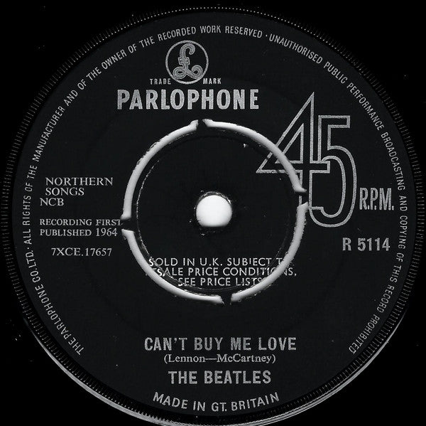 THE BEATLES Can't Buy Me Love Parlophone Mono 7" R 5114 M- Record Co Sleeve Lovely Copy!