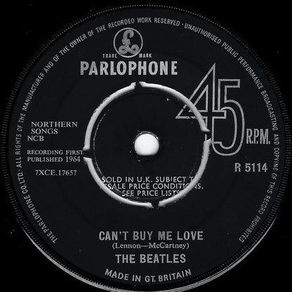 THE BEATLES Can't Buy Me Love Parlophone Mono 7" R 5114 M- Record Co Sleeve Lovely Copy!