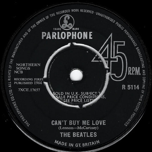 THE BEATLES Can't Buy Me Love Parlophone Mono 7" R 5114 M- Record Co Sleeve Lovely Copy!