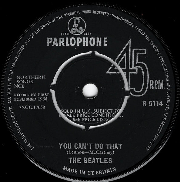 THE BEATLES Can't Buy Me Love Parlophone Mono 7" R 5114 M- Record Co Sleeve Lovely Copy!