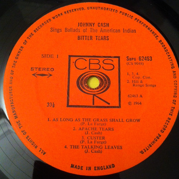 JOHNNY CASH Bitter Tears Ballads Of The American Indian CBS LP SBPG 62463 M-/VG+