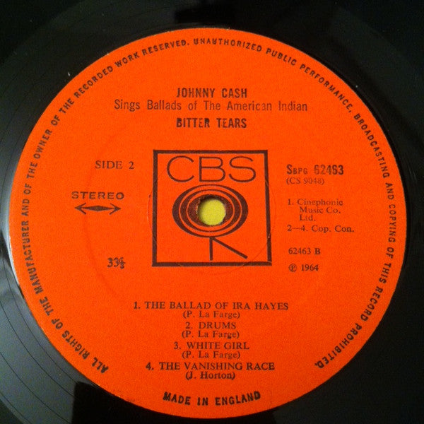 JOHNNY CASH Bitter Tears Ballads Of The American Indian CBS LP SBPG 62463 M-/VG+