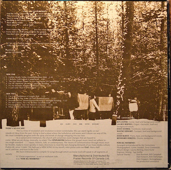 THE CENTURIONS For All Mankind Praise Records PRS139 (Canadian Press) VG+/VG+