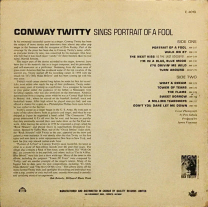 Conway Twitty Portrait Of A Fool MGM Records LP Mono E4019 Canadian Press