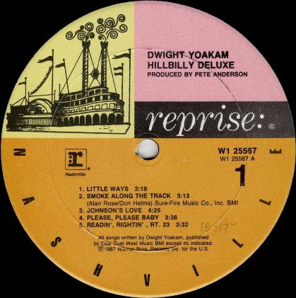 DWIGHT YOAKAM Hillbilly DeLuxe Reprise Records Nashville LP W1 25567 M-/VG Small Bottom Seam Split