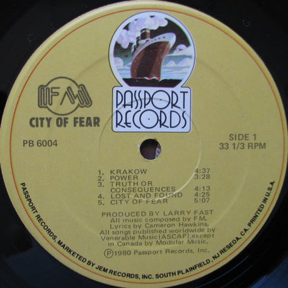 FM City Of Fear Passport Records LP PB6004 Still Sealed Small Deletion Clip M/M-