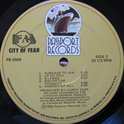 FM City Of Fear Passport Records LP PB6004 Still Sealed Small Deletion Clip M/M-