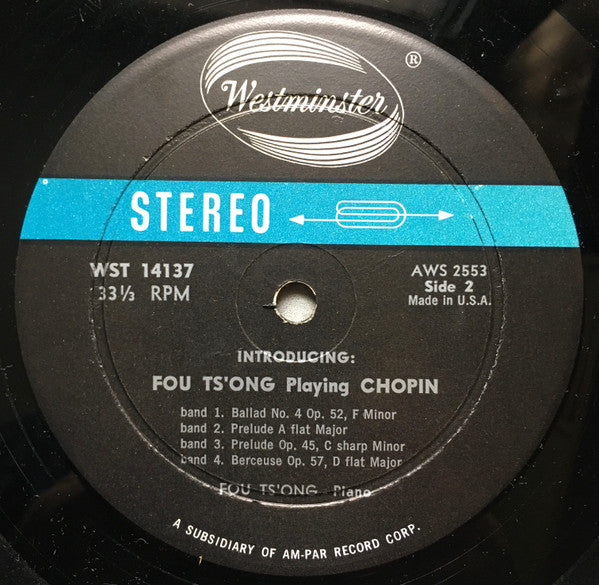 FOU TS'ONG Plays Chopin 4 Ballades 2 Preludes Westminster Records WST-14137 (1961) VG+/VG