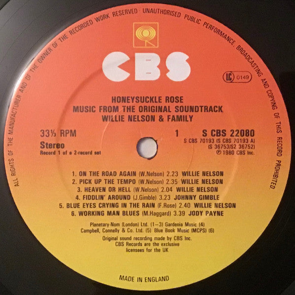 WILLIE NELSON & FAMILY Honeysuckle Rose OST LP CBS 22080 M-/VG+ Looks Un-Played