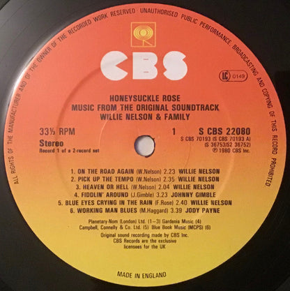 WILLIE NELSON & FAMILY Honeysuckle Rose OST LP CBS 22080 M-/VG+ Looks Un-Played