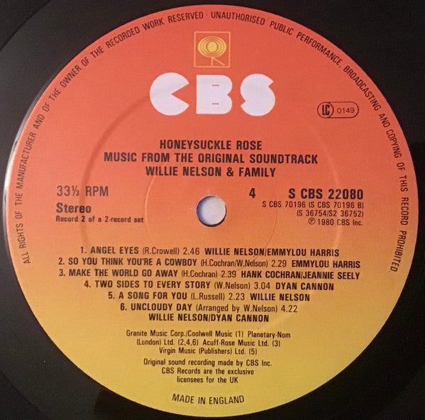 WILLIE NELSON & FAMILY Honeysuckle Rose OST LP CBS 22080 M-/VG+ Looks Un-Played