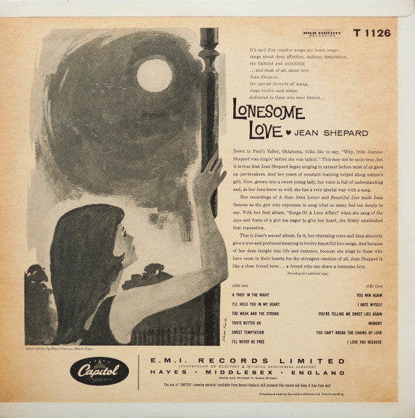 JEAN SHEPARD Lonesome Love Capitol Records T 1126 Mono Pressing (US) VG+/VG+