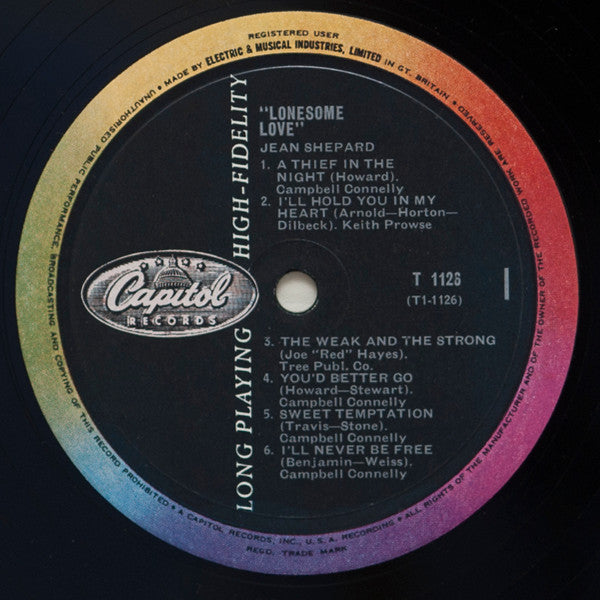 JEAN SHEPARD Lonesome Love Capitol Records T 1126 Mono Pressing (US) VG+/VG+