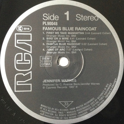 JENNIFER WARNES Famous Blue Raincoat Cypress Records PL90048 M-/VG+ Promo Sticker On Sleeve