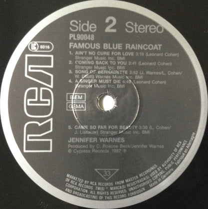 JENNIFER WARNES Famous Blue Raincoat Cypress Records PL90048 M-/VG+ Promo Sticker On Sleeve