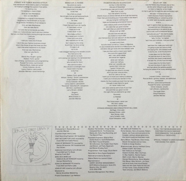 JENNIFER WARNES Famous Blue Raincoat Cypress Records PL90048 M-/VG+ Promo Sticker On Sleeve