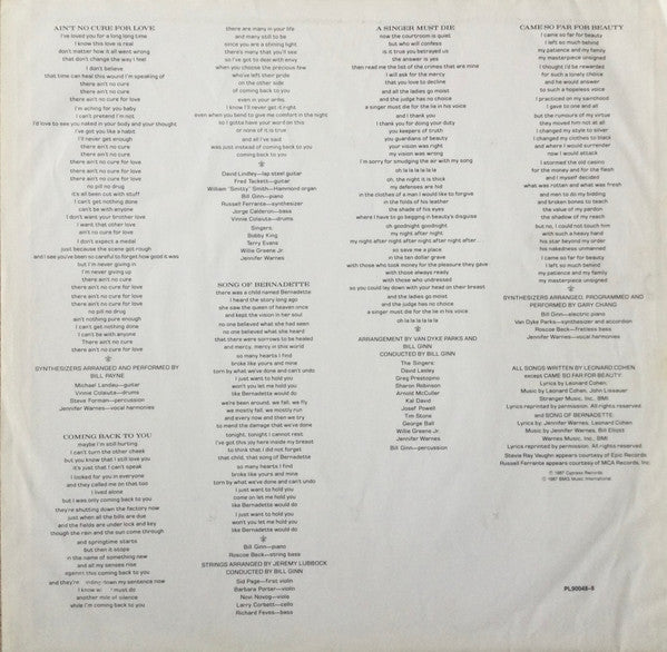 JENNIFER WARNES Famous Blue Raincoat Cypress Records PL90048 M-/VG+ Promo Sticker On Sleeve
