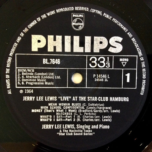 JERRY LEE LEWIS & THE NASHVILLE TEENS Live At The Star Club Hamburg Philips Mono LP BL 7646 VG/VG