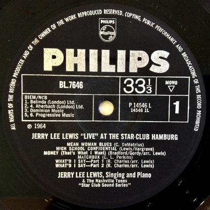 JERRY LEE LEWIS & THE NASHVILLE TEENS Live At The Star Club Hamburg Philips Mono LP BL 7646 VG/VG