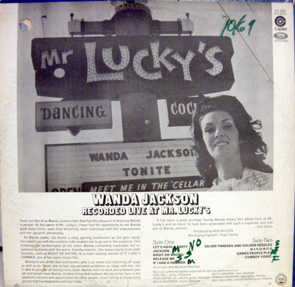 WANDA JACKSON In Person Live At "Mr Lucky's" In Phoenix Arizona Capitol Records LP ST-345 VG+/VG+