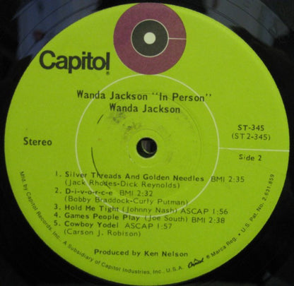 WANDA JACKSON In Person Live At "Mr Lucky's" In Phoenix Arizona Capitol Records LP ST-345 VG+/VG+