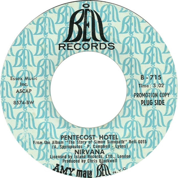 NIRVANA Pentecost Hotel Bell Records 7" Promo B715 C/w We Can M-