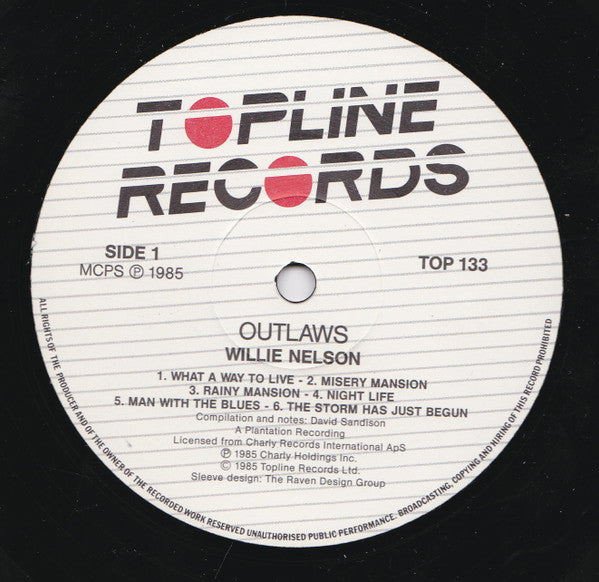 WILLIE NELSON DAVID ALLAN COE Outlaws Topline Records LP TOP 133 M-/VG+
