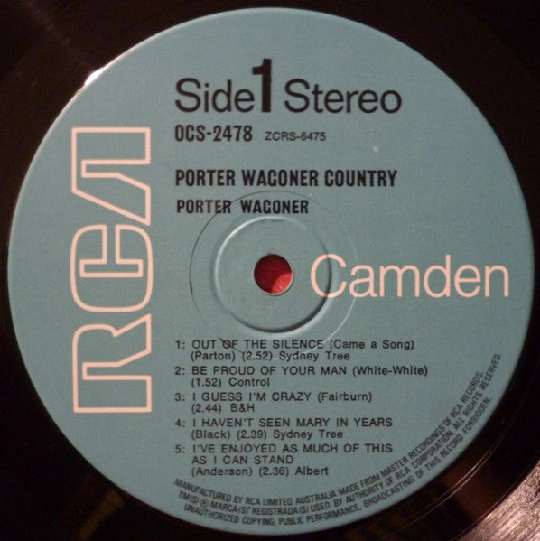 PORTER WAGONER Porter Wagoner Country RCA Camden (Australia) OCS-2478 M-/VG Small Sticker On Sleeve