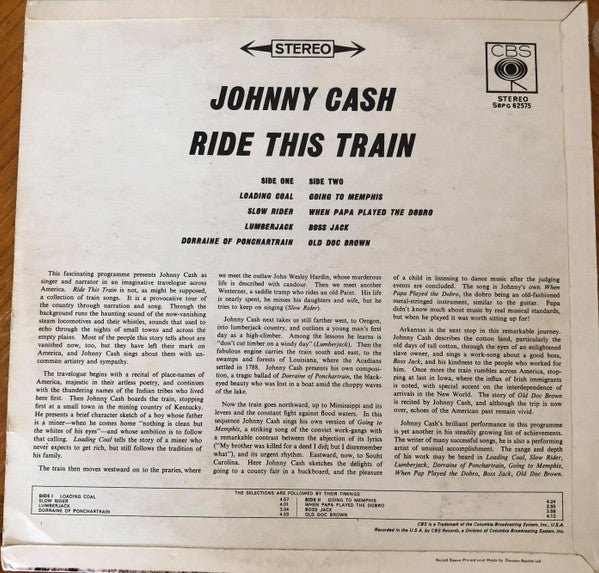 JOHNNY CASH Ride This Train CBS Records SBPG 62575 M-/VG+