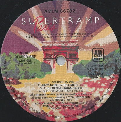 SUPERTRAMP Paris A&M Records Dbl LP AMLM 66702 VG+/VG+