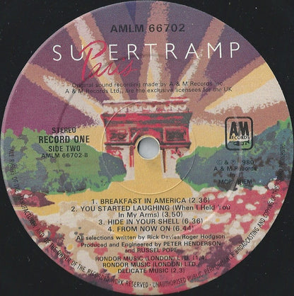 SUPERTRAMP Paris A&M Records Dbl LP AMLM 66702 VG+/VG+
