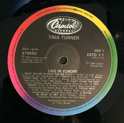 TINA TURNER Tina Live In Europe Capitol Records Dbl Live LP ESTD 1 M-/M-