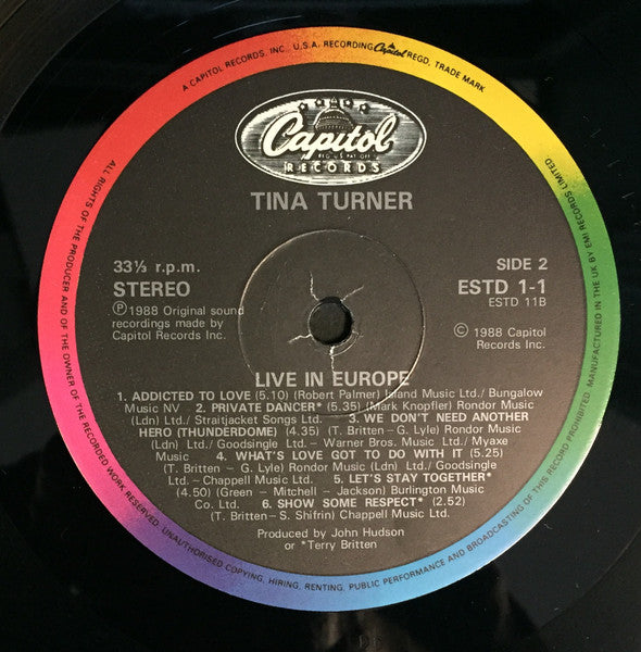 TINA TURNER Tina Live In Europe Capitol Records Dbl Live LP ESTD 1 M-/M-