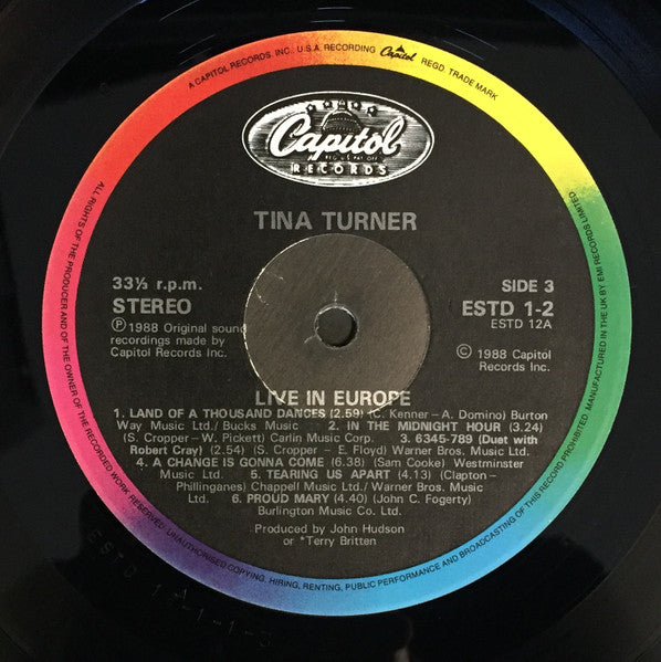 TINA TURNER Tina Live In Europe Capitol Records Dbl Live LP ESTD 1 M-/M-