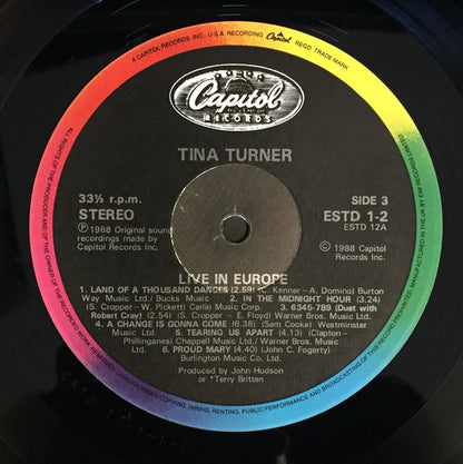 TINA TURNER Tina Live In Europe Capitol Records Dbl Live LP ESTD 1 M-/M-