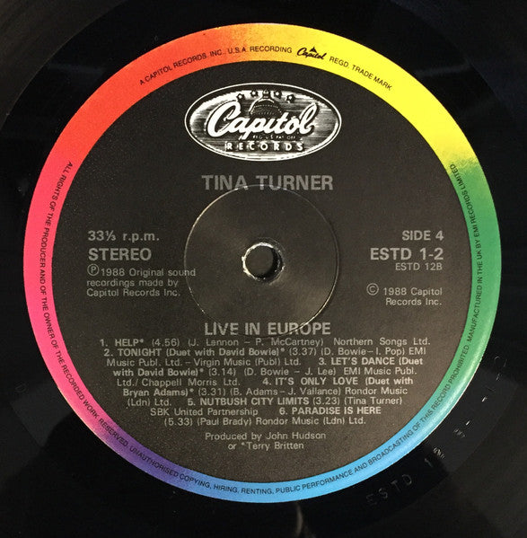 TINA TURNER Tina Live In Europe Capitol Records Dbl Live LP ESTD 1 M-/M-