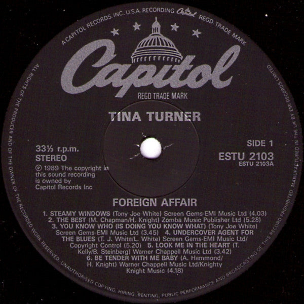 TINA TURNER Foreign Affair Capitol Records ESTU 2103 M-/VG+ Cracking Copy!